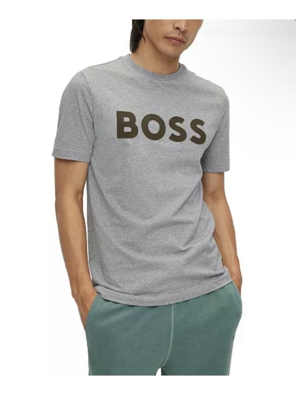 Hugo Boss Men’s Gray Short Sleeve Black Velvet Crew Neck Tee Shirt Sz L NWT